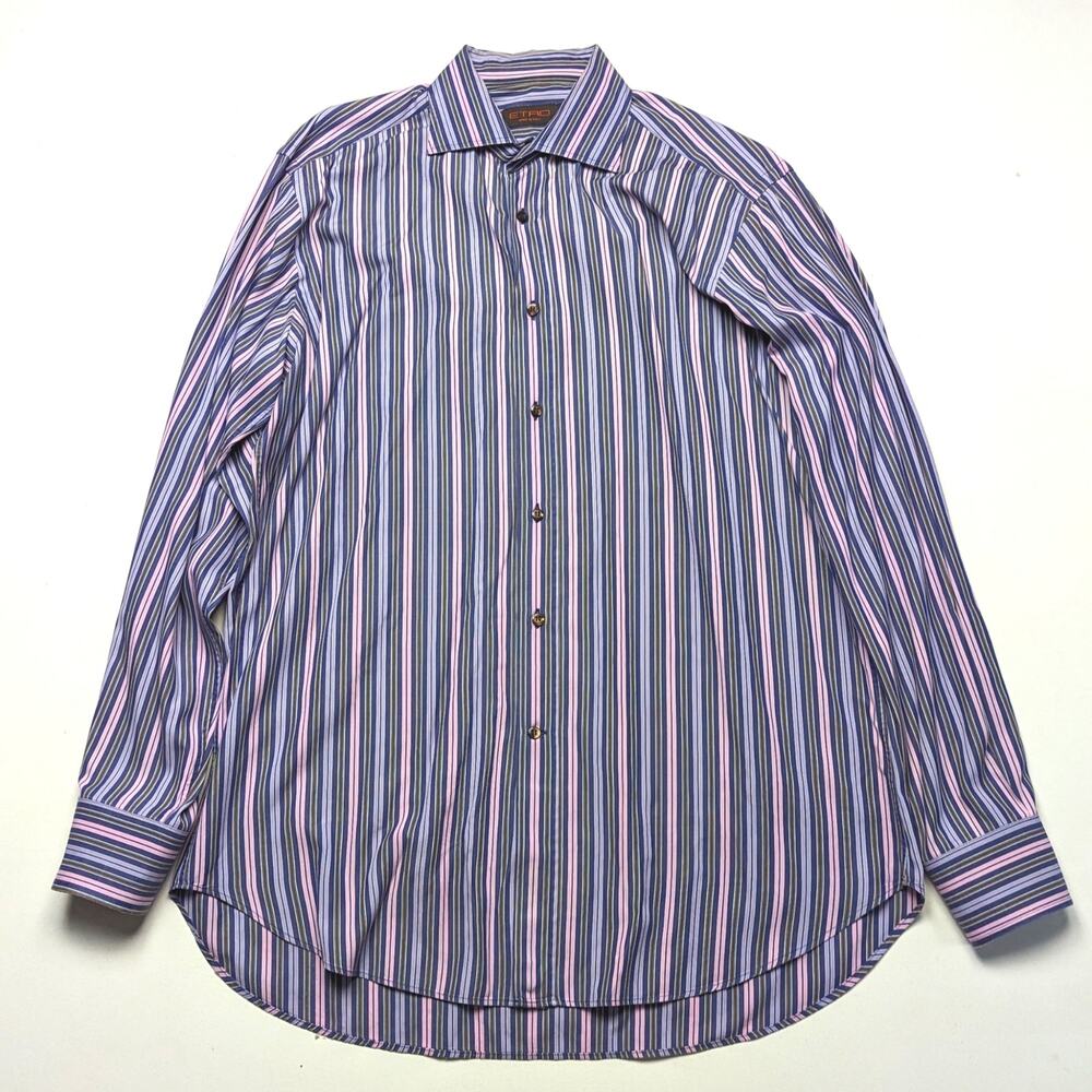 Etro Button Down Men's Size 42 Purple Vertical Stripe Shirt